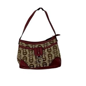 Vintage Etienne Aigner Monogram Canvas & Leather Shoulder Bag Burgundy Purse
